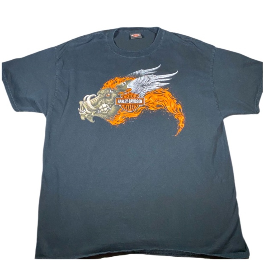 Harley Davidson T-Shirt Men’s XL Flame Hog Wings Black Short Sleeve Crew Neck